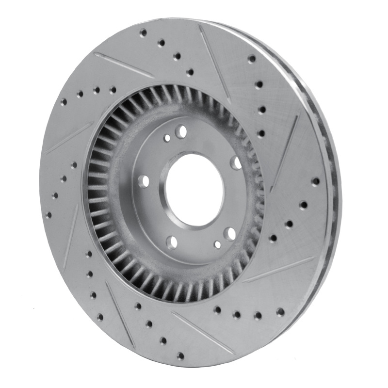Hyundai Santa Fe Sport Brake Rotor (1) - Front Left - R1 Concepts - Drilled & Slotted - Silver - `13-`20